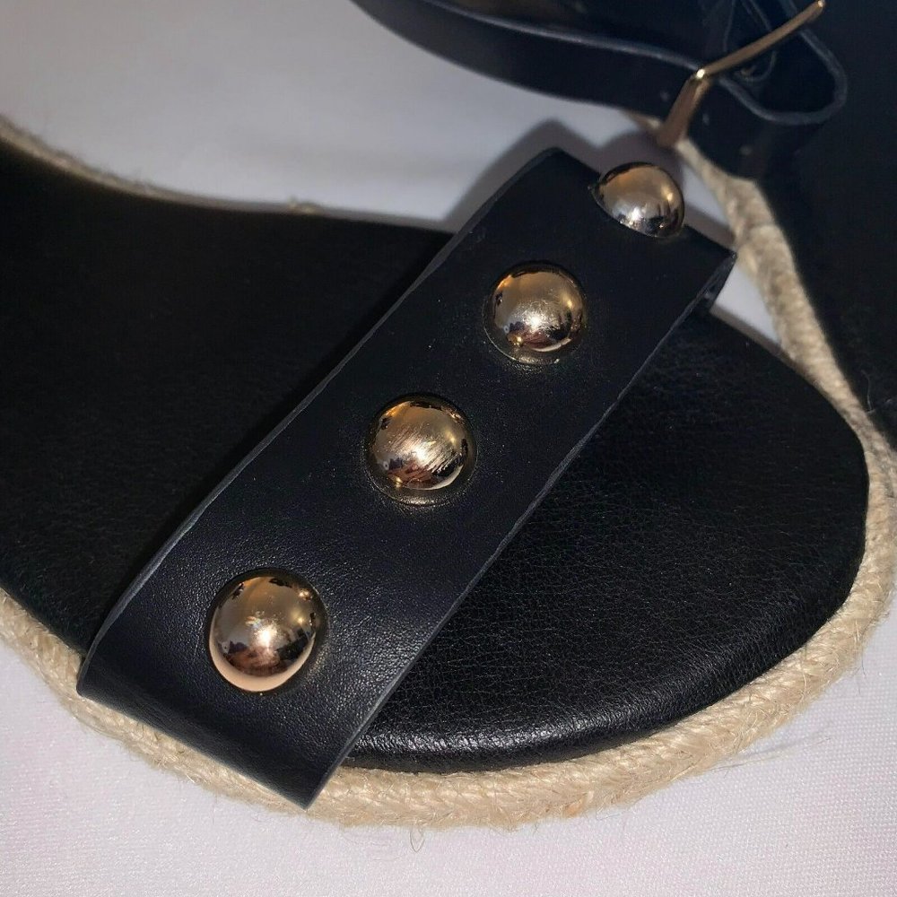 Lily Morgan Womens Ankle Strap Espadrille Sandals with Pearl Accent Black Size 7 - Picture 2 of 11